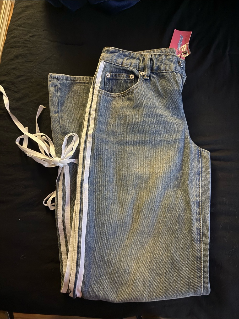 Edikted Light Blue Denim Jeans with White Side Stripes